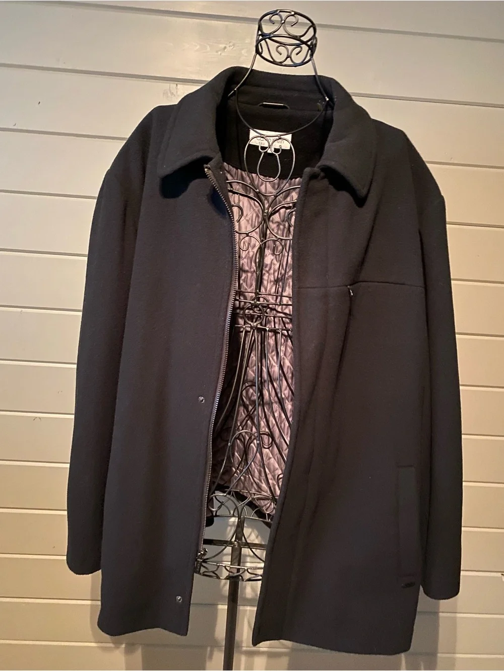 Calvin Klein Black Wool Blend Men's Coat with Quilted Lining